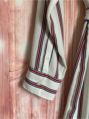 Express Outlet White Convertible Sleeve Red Striped Long Sleeve Shirt Dress Sz S thumbnail 14