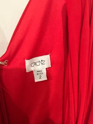 NWT Vintage Bodycon Cache Red V-Neck Midi Dress with Braided Straps thumbnail 6