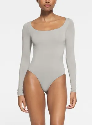 Skims Essential Long Sleeve Scoop Neck Bodysuit, Limited Editionlight Grey,S,$78 thumbnail 2