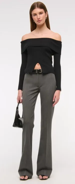 Abercrombie & Fitch Ribbed Knit Off-The-Shoulder Cutaway Sweater Black Size M thumbnail 1
