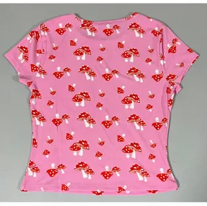 Pink Red Mushroom Fairycore Print Short Sleeve Tee T-Shirt Top Blouse Size S 🍄✨ thumbnail 3