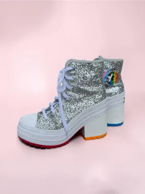 Converse Chuck 70 De Luxe Heel Disco Glam Silver Glitter Pride Chunky women sz 5 thumbnail 6