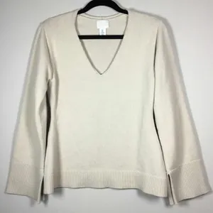 H&M Off White Minimalist Clean Girl Knit V Neck Oversized Sweater S Autumn Fall‎ thumbnail 1