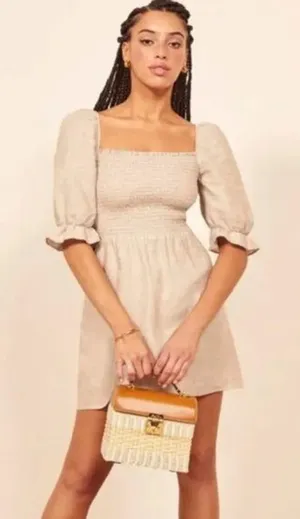 Reformation cerise dress in beige linen thumbnail 1