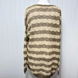 Peruvian Connection Vintage‎ Crochet knit Brown and Cream Striped Sweater Size L thumbnail 5
