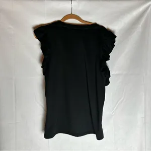NWT Drew Black Jersey Knit Crewneck‎ Ruffle Sleeve Blouse Top Shirt Size Medium thumbnail 2