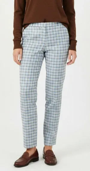 Ann Taylor 100% Silk Blue Plaid Gingham Straight Leg Pants 4 thumbnail 1