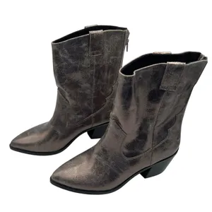DV Dolce Vita Imana Womens 8 Pewter Metallic Western Cowboy Boots Pointed Toe thumbnail 1