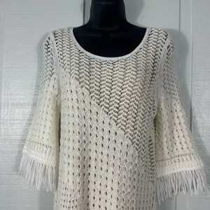Nic + Zoe Womens Beach Strool Knit Fringe Casual Dress Ivory Size Small NWT thumbnail 4