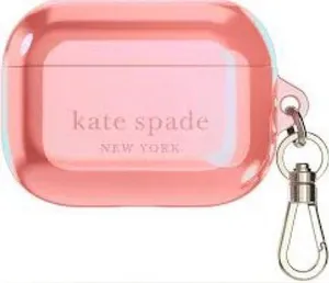 Kate Spade AirPod Case Pink Grapefruit Holographic Carabine Charging Support NEW thumbnail 1