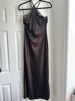 Reformation Aara Silk Halter Maxi Dress Chocolate Brown thumbnail 3