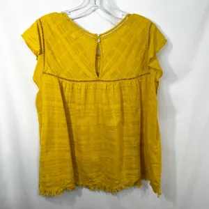 John Paul Richard Large Top Yellow Cap Sleeve‎ Blouse Raw Boho Boxy Gauzy 1684 thumbnail 3