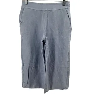 Ann Taylor LOFT Linen Culotte Wide Leg Crop Pants Side Zip Slash Pockets Blue 2 thumbnail 2