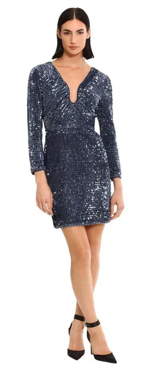 NWT Donna Morgan Holiday Sequin Dress Event Occasion Cocktail Dark Blue Gray 16 thumbnail 1