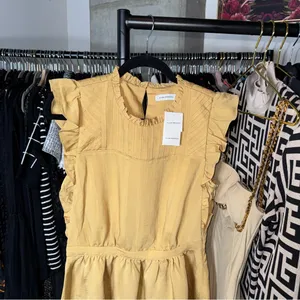 Club Monaco Mustard Ruffle Sleeve Fit And Flare Dress Womens 6 New NWT thumbnail 4