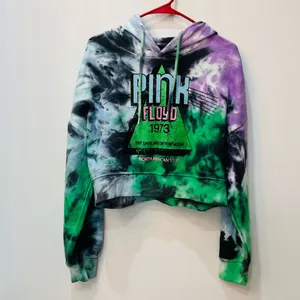Pink Floyd Hoodie Women Cropped Tie Dye Pullover Sweatshirt sz Large thumbnail 1