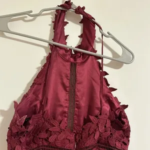 Bardot Gemma Leaf embroidered burgundy dress halter top x Revolve thumbnail 5
