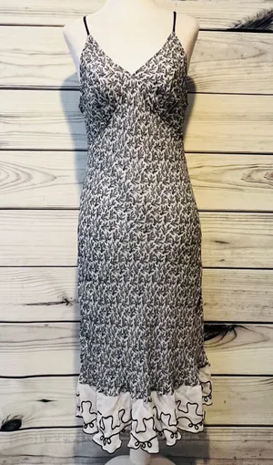 April Cornell Vintage 90s Black & White Patterned Ruffle Dress thumbnail 1