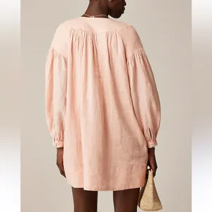 J. Crew Gathered popover dress in linen Peach Clay Size Small NWT thumbnail 7