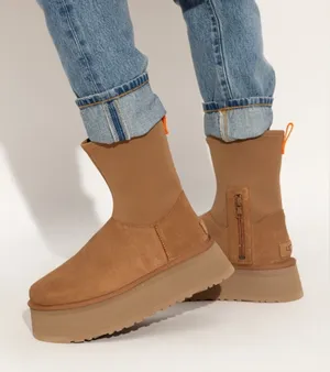 Ugg Classic Dipper platform short boots in Chestnut suede tan thumbnail 1