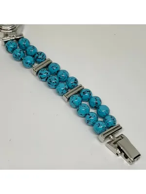turquoise beaded bracelet silver tone women watch mop dial 19mm oval 7” running thumbnail 5