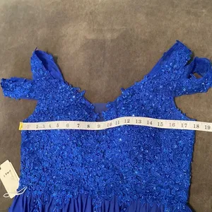 Women’s Blue A-Line Lace Appliqué Bridesmaid Party Dress Leg Slit Size 10 NWT thumbnail 9