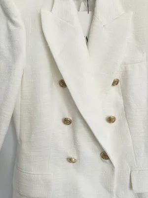 Zara blazer jacket textured double breasted white golden buttons office casual thumbnail 7