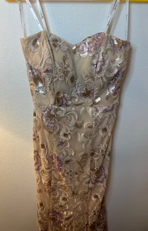 Speechless Sequin Floral Embroidery Prom Gown Nude‎ Lavender Gold Size 3 thumbnail 1