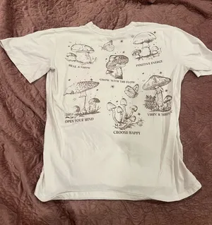 Graphic Mushroom Tee in White with Brown Print thumbnail 1