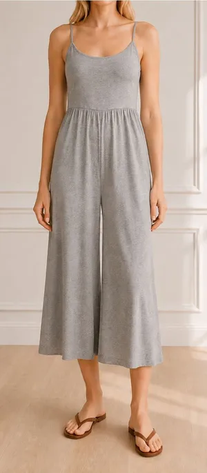Quince Gray Tencel Jersey Wide Leg Jumpsuit Cami One Piece Sz Large Soft Stretch thumbnail 1