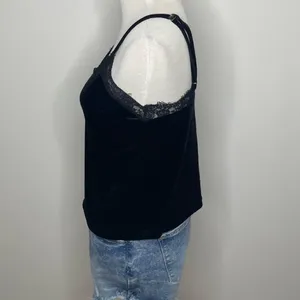 Forever 21- Black Velvet V-Neck with Lace Accent Top thumbnail 2