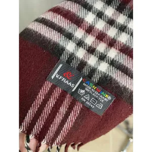 V. Fraas Cashmink Plaid‎ Scarf Burgundy White Black Made Germany Fall Autumn thumbnail 2
