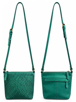 Vilenca Holland Teal Woven Leather Crossbody Bag Boho Turquoise Purse thumbnail 4