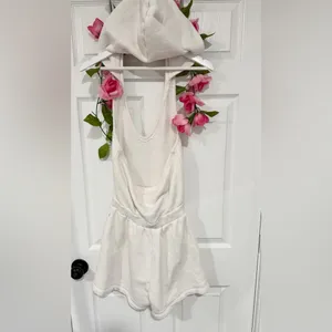 Free People Beach Coastal Resort White V Neck Open Back Hooded Small Romper thumbnail 7