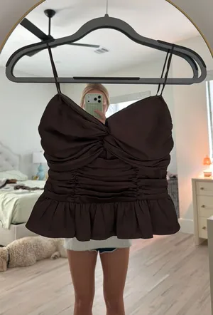 Brown strapless top thumbnail 1