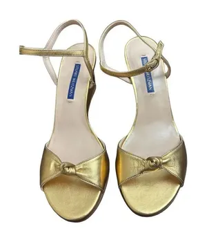 $425 Stuart Weitzman Gloria Leather Wedge Sandal Platino Metallic 71/2 thumbnail 1