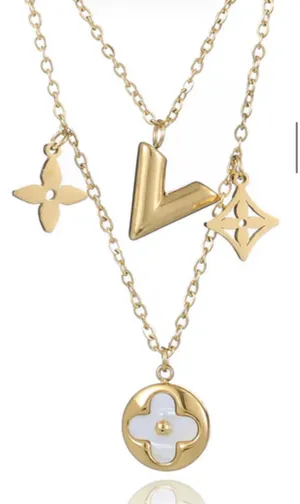 Clover Motif Golden Layered Necklace thumbnail 2