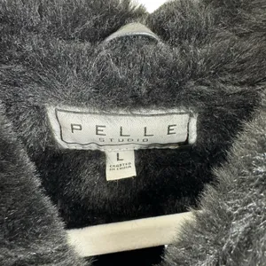 PELLE Black Genuine Leather Hooded Belted Faux Fur Lined Full Zip Jacket‎ Size L thumbnail 8