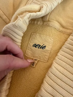 Aerie Yellow Hooded Women's Pullover Sweatshirt Textured thumbnail 5