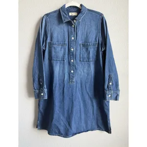 Madewell Denim Popover Shirtdress Large Blue Medium Wash Mini Pocket Minimalist thumbnail 3