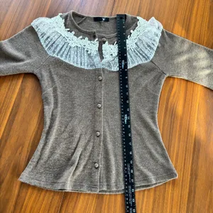 Vintage Y2K Delicate Lace Knit Sweater Sheer Neckline Sleeves Cottage Size Small thumbnail 5