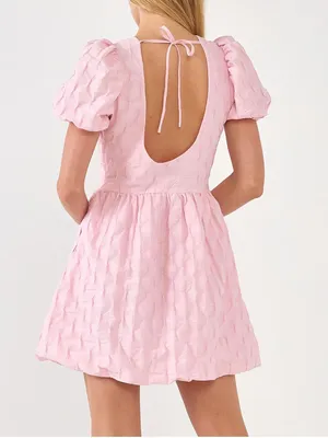 English Factory Textured Balloon Sleeves Bubble Hem Mini Dress Pink thumbnail 4