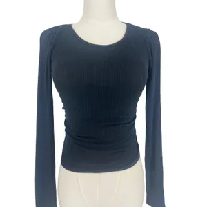 Alo Yoga Gather Long Sleeve Black Ribbed Ruched Crop Top XS thumbnail 4