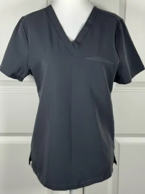 Mandala Scrubs Equa-Tek Gray Scrub Top V Neck Stretch Pocket Short Sleeve Uniform thumbnail 1