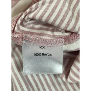 Jane & Delancey Womens 2X Pink White Striped Rayon Blouse Roll Tab High Low Top thumbnail 8