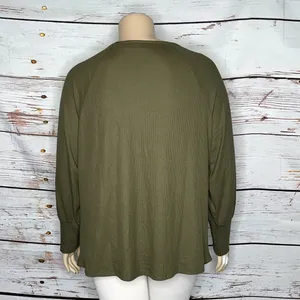 Belle by Kim Gravel NWT Sz XL Olive Green Raglan Sleeve Thermal Waffle Knit Top thumbnail 3