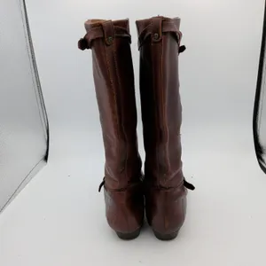 Frye Bonnie Dark Brown Leather Riding Boots Women‎ 7M 77985 Round Toe Low Heel thumbnail 5