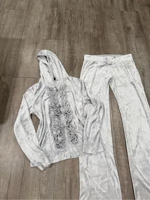 BCBGMaxAzria Silver Light Gray Velvet Zip Hoodie Set thumbnail 6