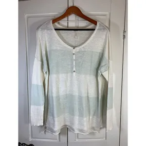 Free People Beach Boho Colorblock‎ Linen Blend Sweater Women XS Oversized Resort thumbnail 3