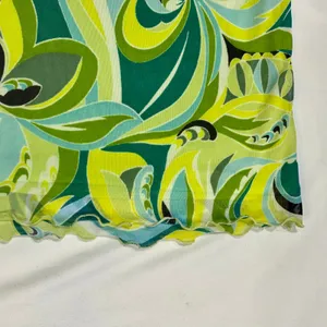 Vintage Y2K No Comment Green Abstract Swirl Mesh Lettuce Trim Mini Dress Small thumbnail 6